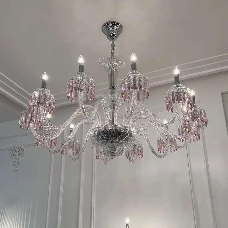 French living room crystal chandelier European villa dining room light luxury high sense pink wedding room bedroom