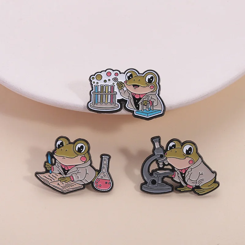 Science Laboratory Frog Enamel Pin Science Teacher Beakers And Test Tubes Microscope Brooch Lapel Badge Jewelry Gift for Friends