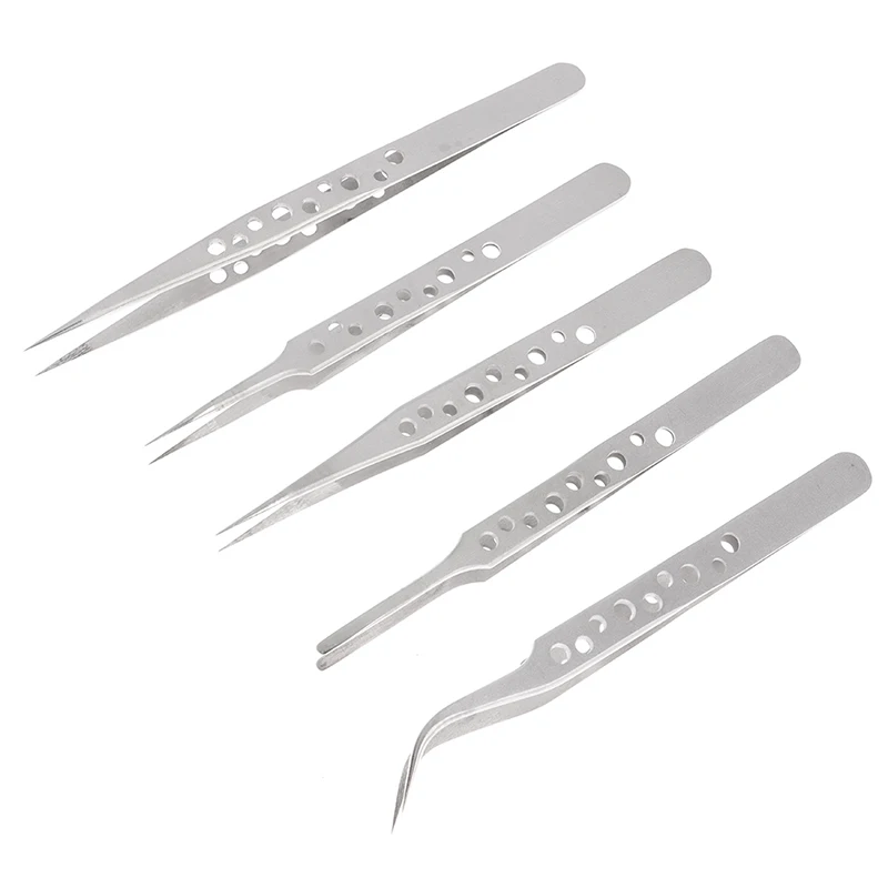 Precision Industrial Tweezers Anti-static Magnetic Stainless Steel Tweezers Set For Electronics Soldering Maintenance Hand Tools