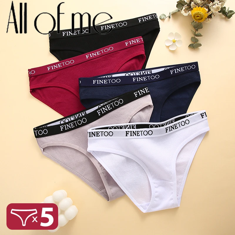 5Pcs/Set Sexy Women\' Cotton Pantys Comfort Letter Printed Woman Briefs Ladies Underpants Fashion Girls Waist Band Lingerie M-XXL