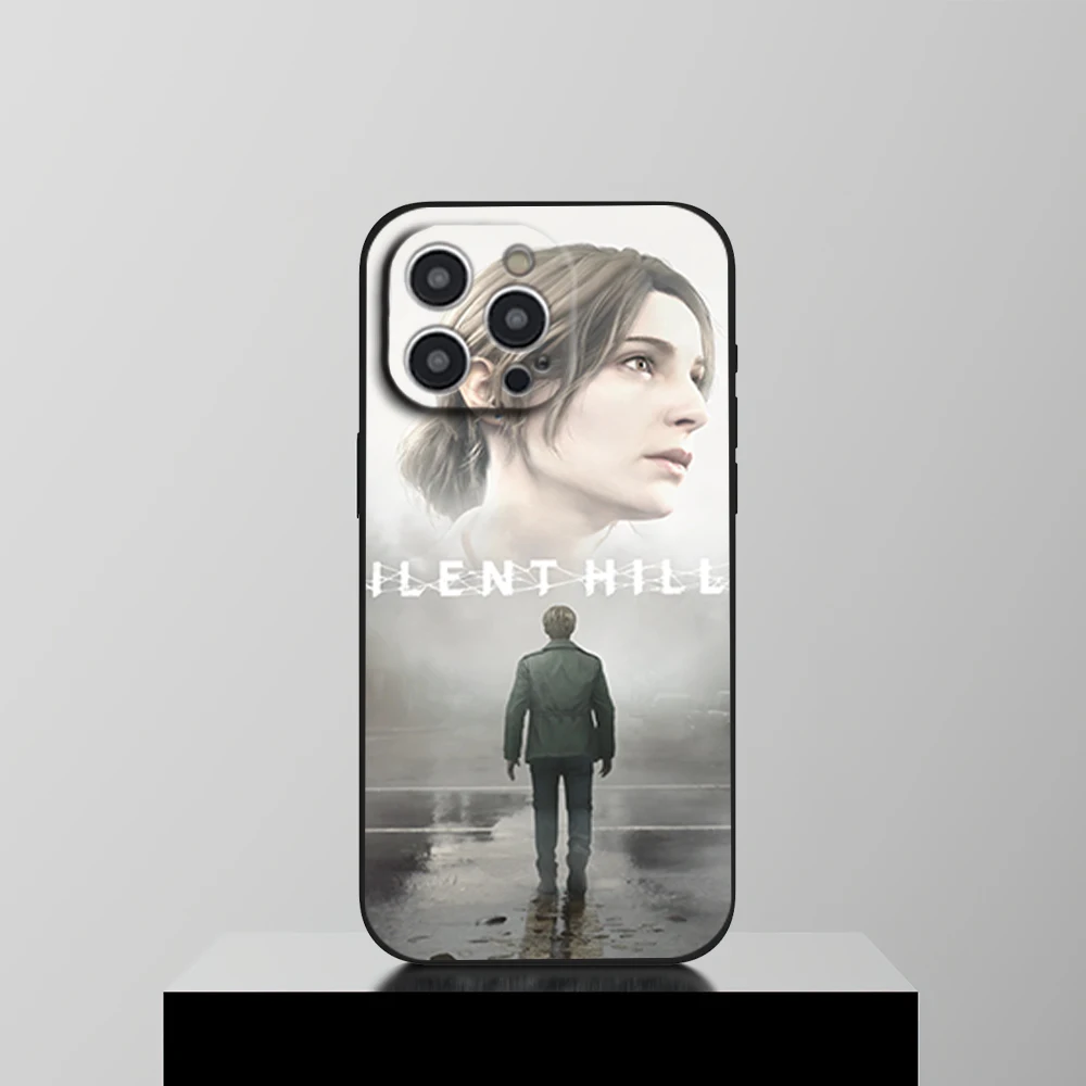 S-Silent Hill 2 Game Phone Case For iPhone 16 11 12 13 14 15 Pro Max Plus Black Soft Shell