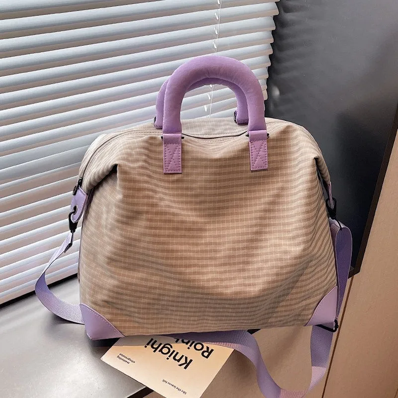 lightweight-large-capacity-sports-fitness-bag-short-trip-handbag-women's-fashionable-travel-luggage-storage-bag-oxford-cloth