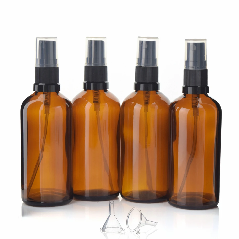 

Amber Glass Spray Bottles for Essential Oils, Empty Small Fine Mist Travel Cosmetic Bottle for Cleaning, Hair, 4pcs, 4Oz, 100ml