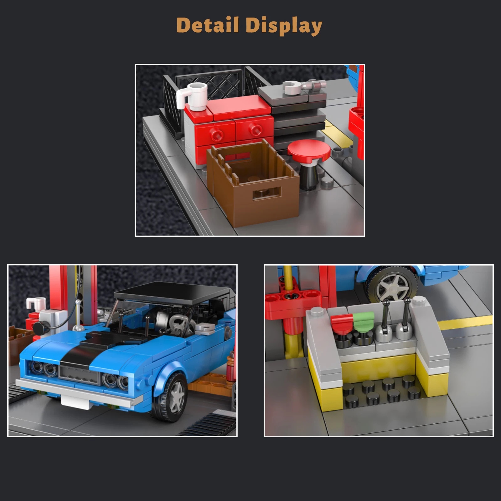 Mould King 24086 Repair Garage & Challenger Muscle Car Building Blocks Mini World Series Model Room Ornaments Boys Toys Gifts