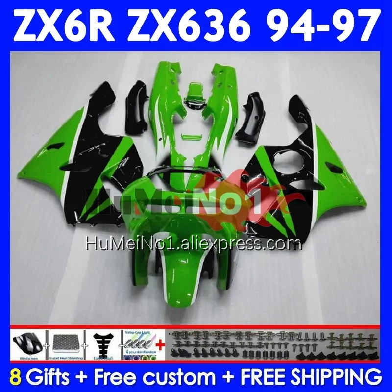 Kit For KAWASAKI NINJA ZX 6R 636 6 R ZX-636 ZX-6R 201No.9 ZX636 ZX6R 94 95 96 97 ZX600 1994 1995 1996 1997 factory green Fairing