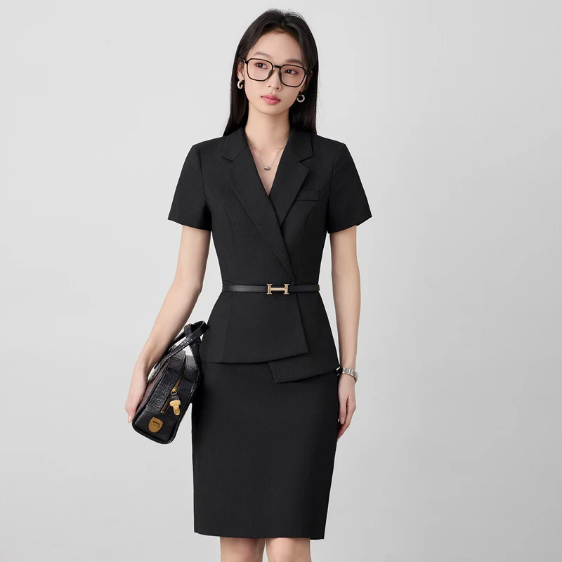 2026New professional women's suit with a high-end feel, suitable for interviews and commuting, summer short-sleeve blazer and sk