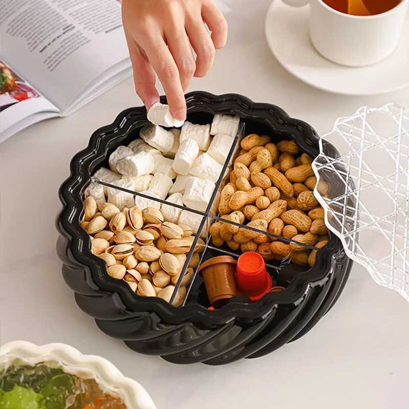 

Керамическая тарелка с фруктами Cream Wind, с акриловой прозрачной крышкой, креативная утолщенная сетка, тарелка для закусок из сухофруктов