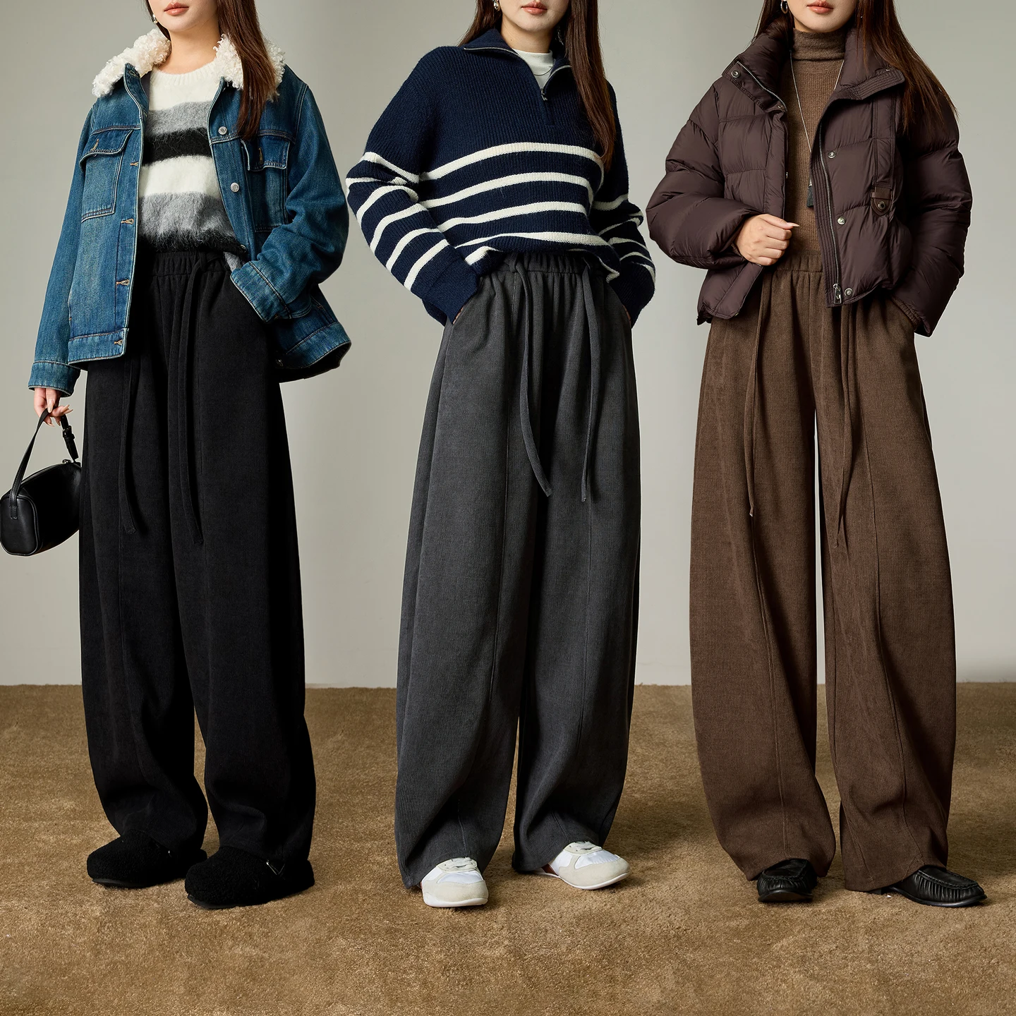 TOYOUTH سراويل الترفيه النسائية المتضخم 2025 شتاء جديد مرونة الخصر تصميم سبليت الموز السراويل الإجهاد الإغاثة الاسترخاء بنطلون