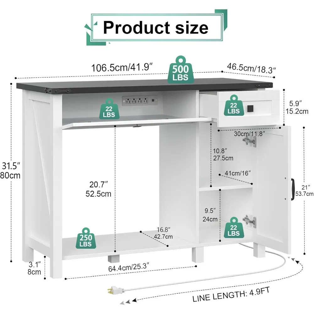 40 Gallon Aquarium Stand With Charging Station, Farmhouse Fish Tank Stand, Reptile Tank Stand Terrarium Stand with Drawer and Ca