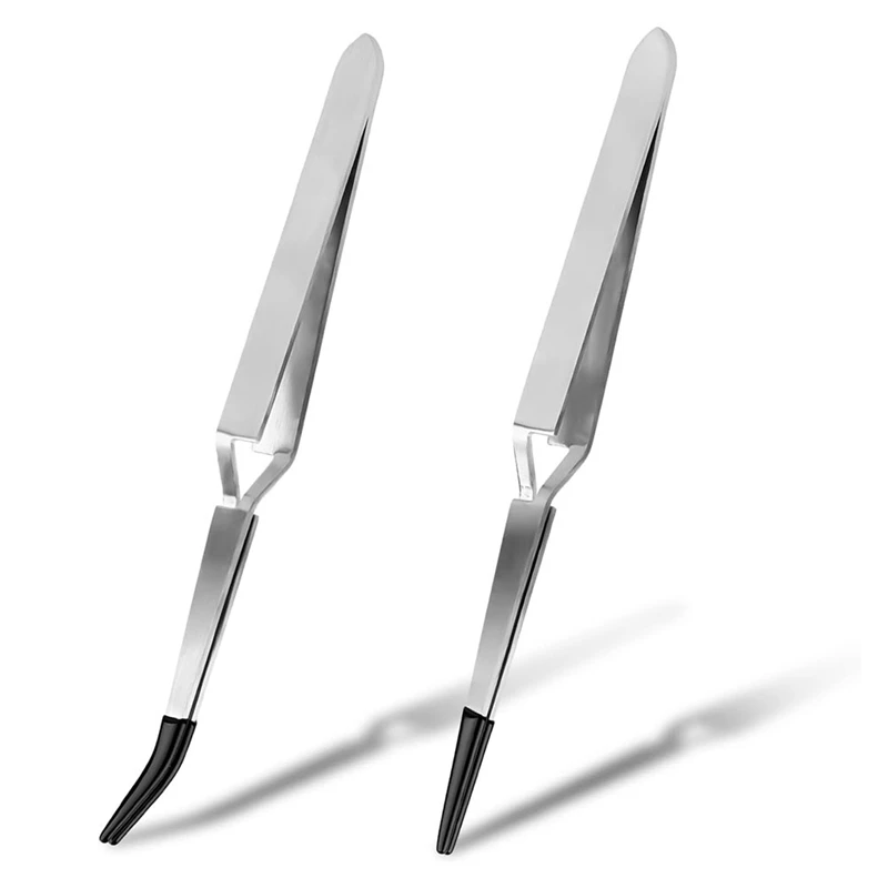 2Pcs Craft Tweezers, Reverse Stainless Steel Crosslocking Tweezers Straight Action Tweezers For Jewelry Making Crafting