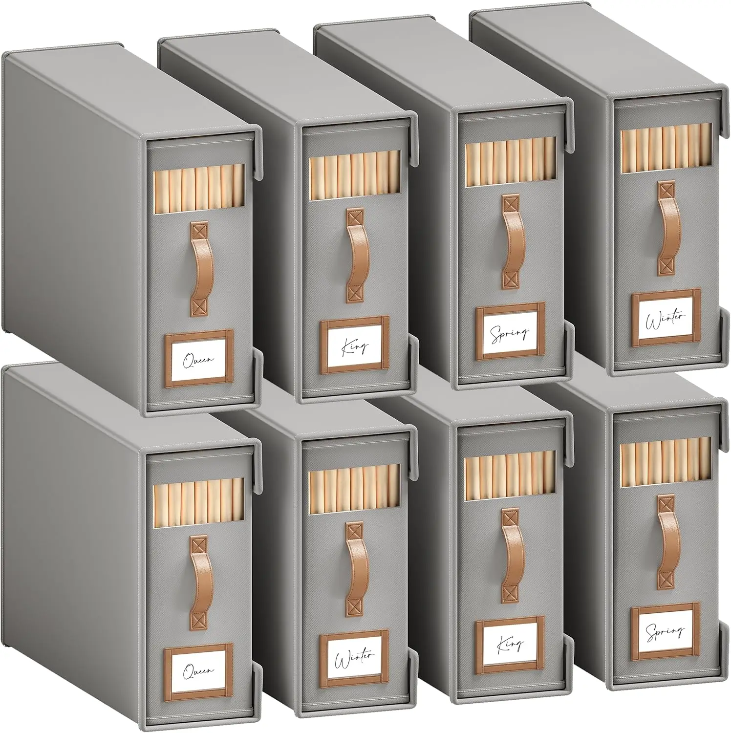 

8 Pa Bed Sheet Organizers And Storage(King & Queen Size) With Leather Handles,Foldable Linen Closet Organizer With Clear
