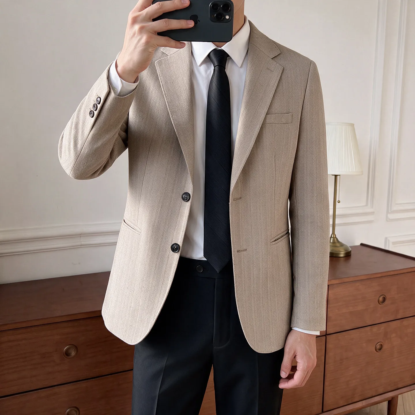 High-Quality Men's Fashion Party Business Suit Lightweight Textured Linen Feel Casual Commute Ready Elegant Tuxedo Jacket