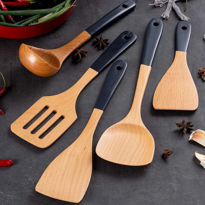 Creative Rice Spoon with Colorful Soup Ladle and Wooden Spatula