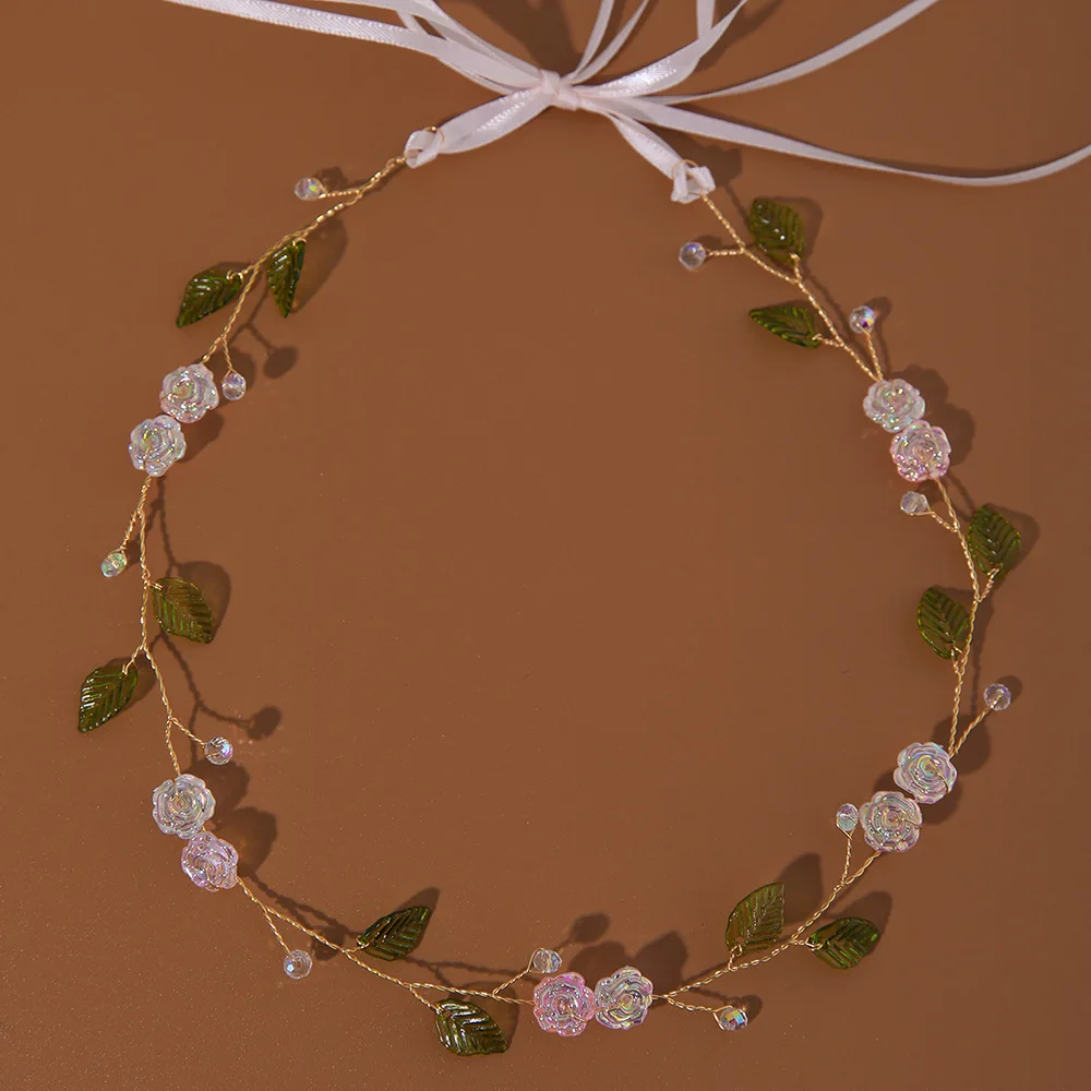 Elegant Girls Bridal Headband Imitated Pearl Crowns Girls Bridal Wedding Headband Floral Garland Romantic Flower Headband Girls