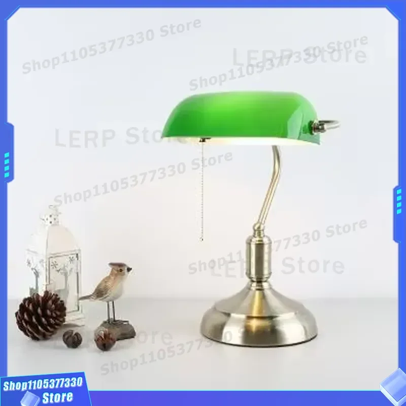 White Glass Shade Banker Desk Lamp Vintage Office Reading Light Police Style Study Table Lamp for Learning and Home Decor