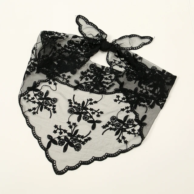 Elegant Lace Scarf Hollow Out Embroidery Foulard Bandana Solid Color Triangular Scarf Thin Vintage HandkerChiefs for Hair Woman 6