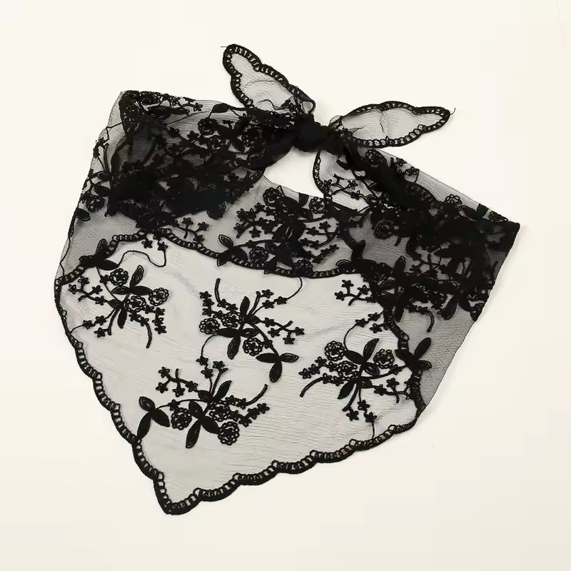 Elegant Lace Scarf Hollow Out Embroidery Foulard Bandana Solid Color Triangular Scarf Thin Vintage HandkerChiefs for Hair Woman - Image 6