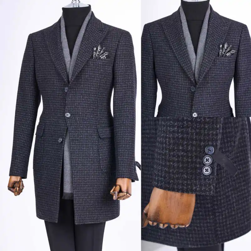 

Plaid Woolen Men Overcoat One Piece Jacket Single Breasted Winter Warm Coat Business Formal Casual Wear Customized