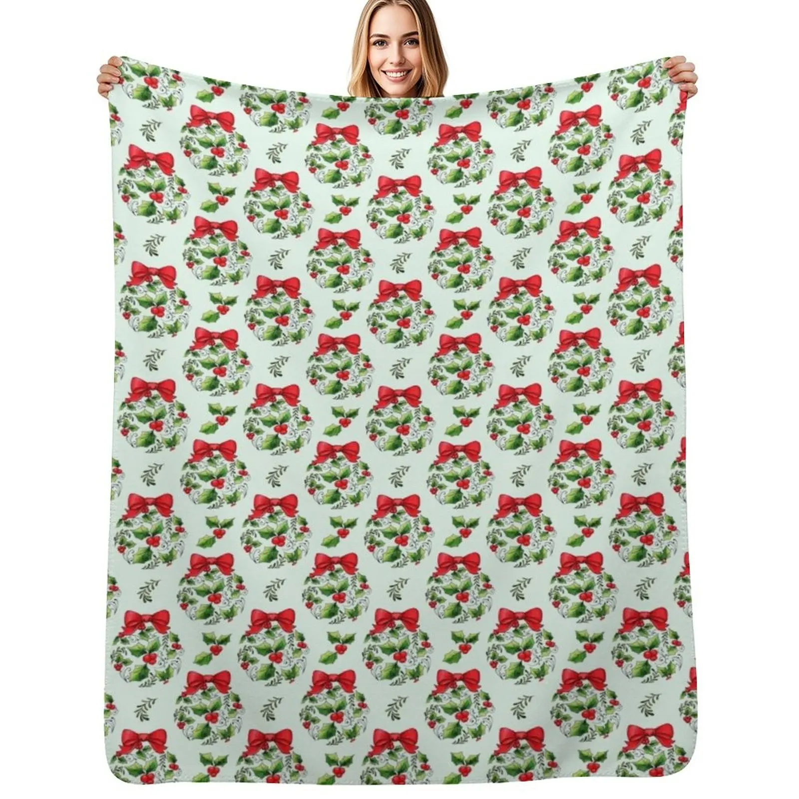Christmas Holly Beery Throw Blanket Cozy Throw Blanket for Bed Sofa Chair