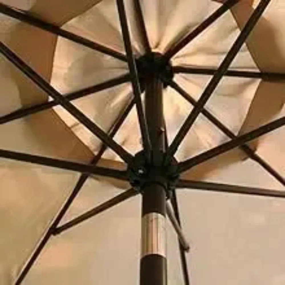 9 Fuß Terrassenschirm, Outdoor-Tischschirm mit 8 stabilen Rippen (Tan)