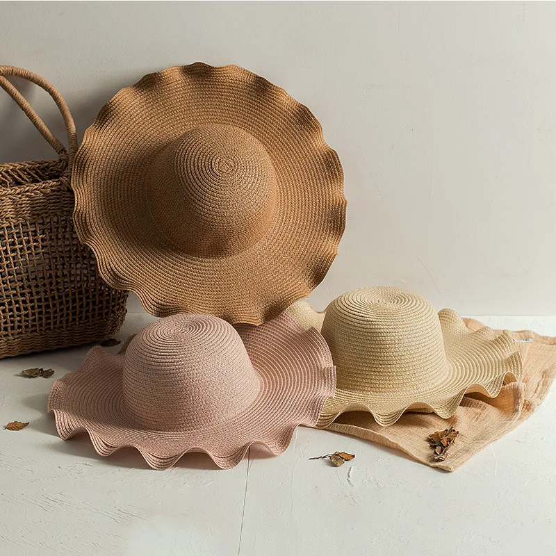 

Summer outdoor travel seaside vacation ladies sunshade grass foldable fungus edge windproof sun protection beach hat