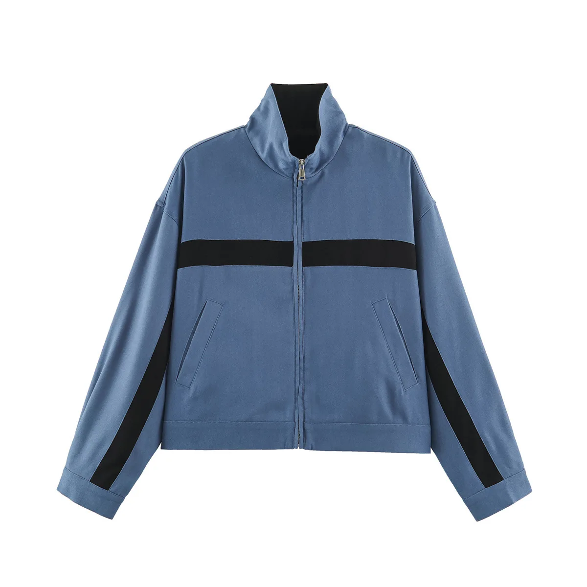 Women's Jacket 2026 Spring Autumn New Fashion Color Blocking Stand Collar Long Sleeve Pocket Design Casual Zipper Jacket Coat