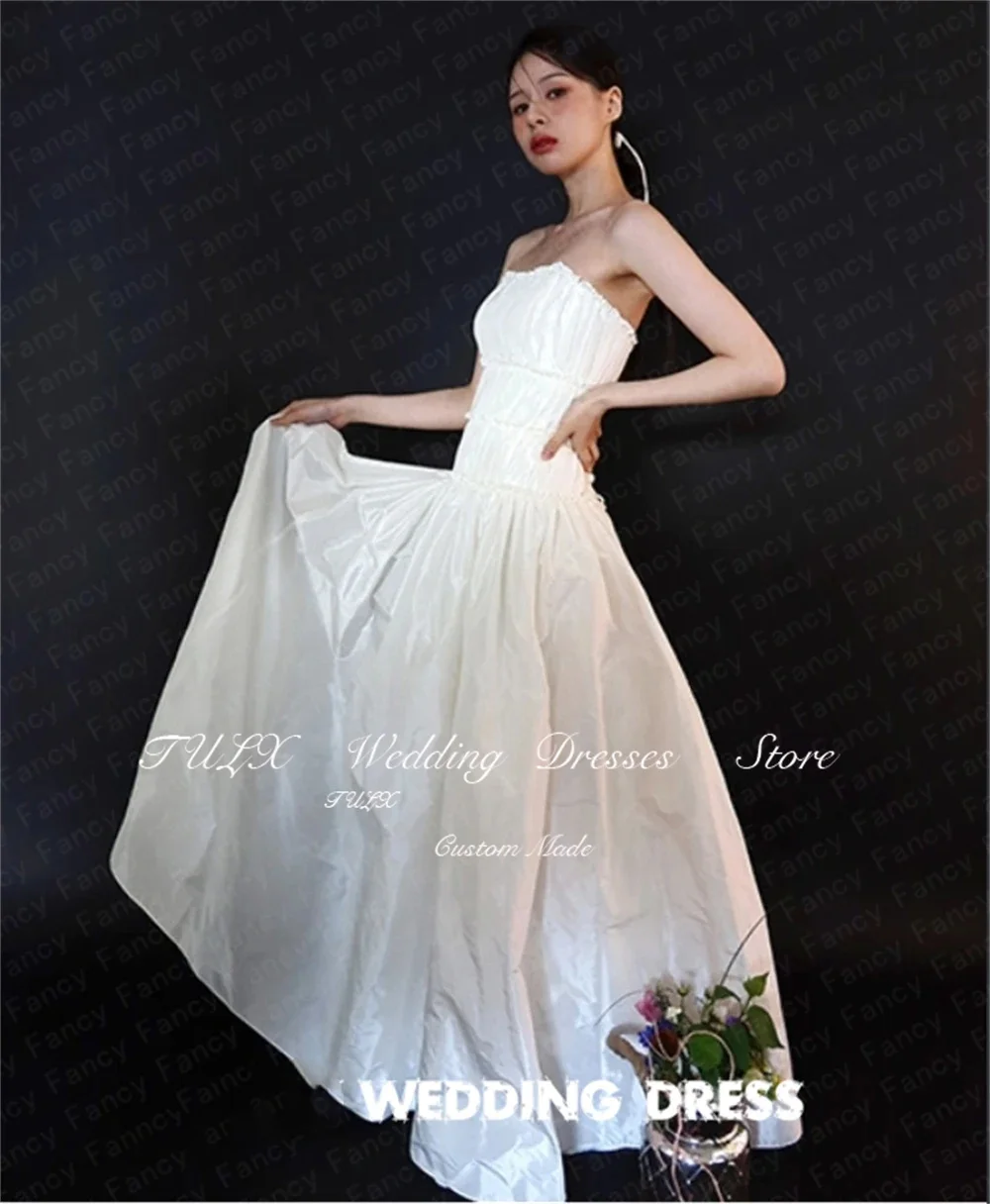 TULX Simple Taffeta Ivory Wedding Dress Korea Photo Shoot Strapless Puff Sleeves Bridal Gowns 웨딩드레스 Corset Customized 2026