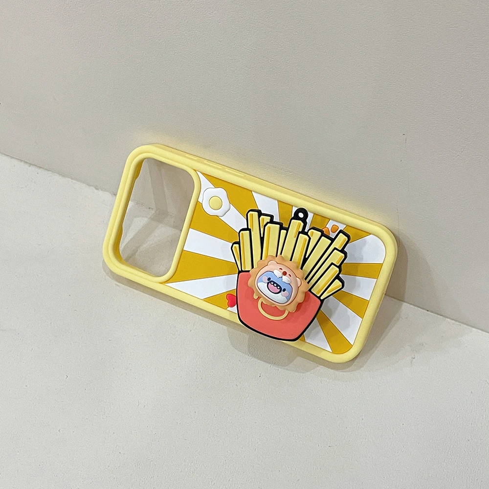 3D Cartoon Französisch Frites Shark Halterung Fall Für iPhone 17 16 Plus 16e 15 14 13 12 11 Pro max Stoßfest Weiche Silikon Halter Abdeckung – Detail 8