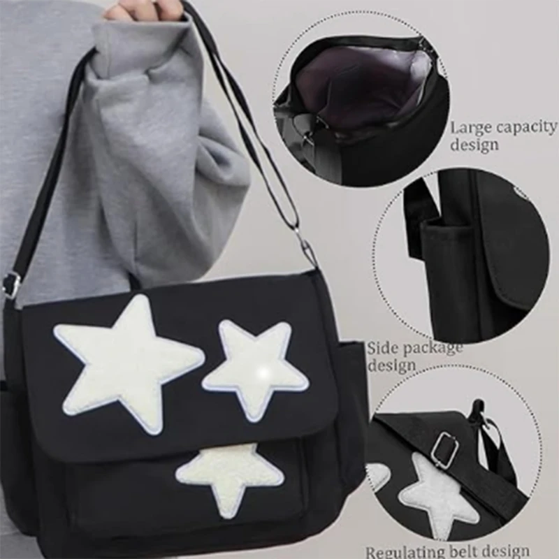 Messenger Bag For Women Star Design Adjustable Cute Messenger Bag With Side Pockets Zippered Shoulder Bags