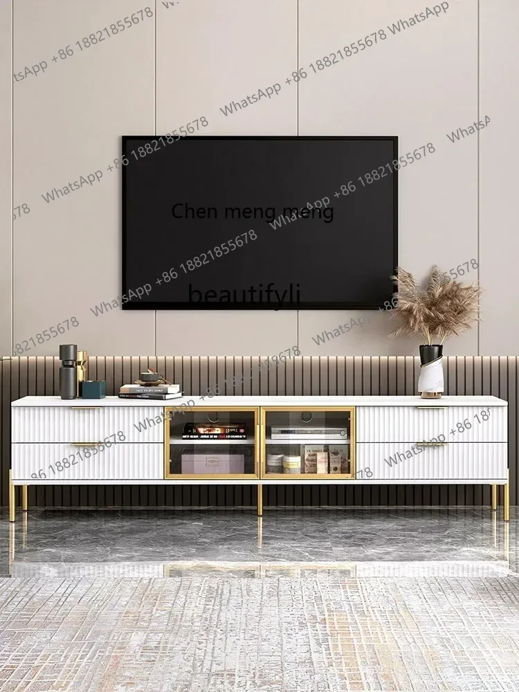 New Arrivals Light Luxury Ultra-Thin TV Cabinet Modern Minimalist North High Cabinet Glass Floor Cabinet S8350