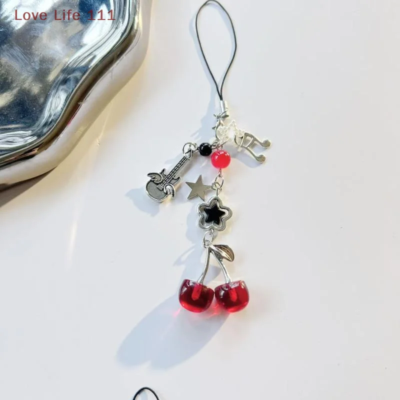 Nuevo 1 pieza de dijes, llavero de cadena para teléfono con lazo de cereza roja, colgante para bolso Y2K, llavero, accesorio, regalo para novia