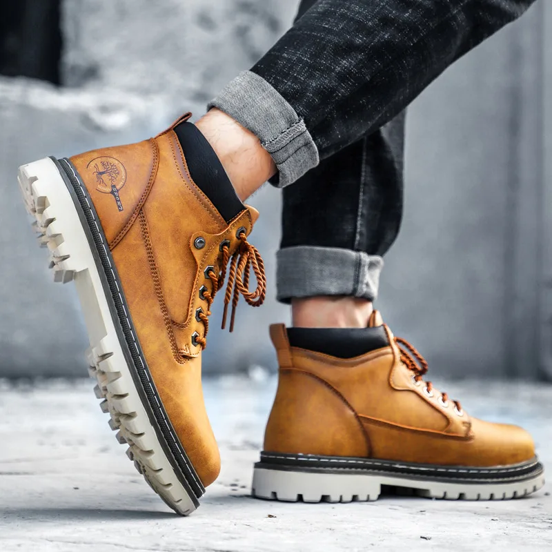 Wysokiej jakości skórzane buty męskie Plus Size 38-47 Fashion Outdoor Man Work Boots Lace-Up Non-Slip Ankle Boots Men botas masculino