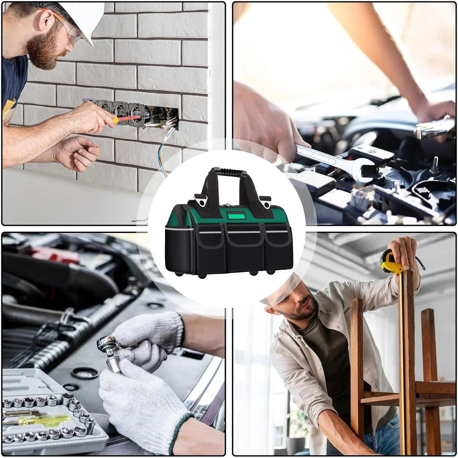 Bolsas de herramientas para hombre, organizador Oxford de boca ancha con correa para el hombro, bolsas de herramientas resistentes de gran capacidad para electricista