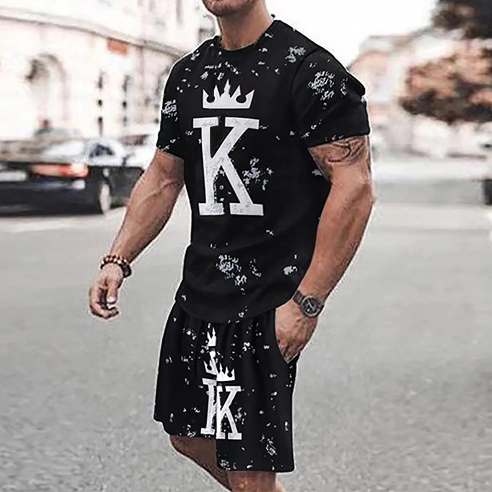 

Men's 3D Short Sleeve Suit Shorts Beach Tropical Body Sports Shorts Suit Sports Suit Casual Plus Loose Fashion Men's Suits