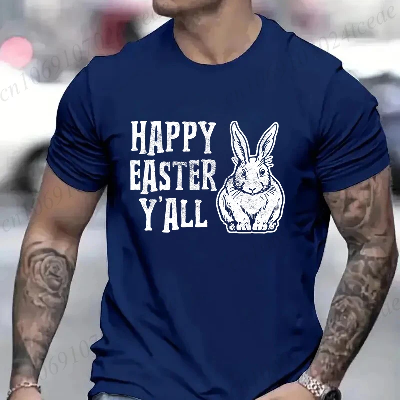 Easter Men's T-Shirt Funny Bunny Skull Crossbones Egg Hunt Dad Flag Tees Hip Hop Streetwear Short Sleeve Oversized Clothing