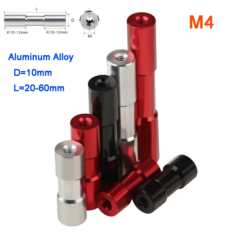 2Pcs M4 OD 10mm Aluminum Standoff Spacer Stud Long Nut Round Female to Female Isolation Column Coupling Rod Screw Length 20-60mm