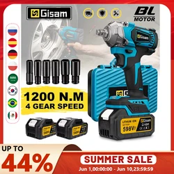Gisam 1200N.M Brushless Electric Impact Wrench 1/2 inch Screwdriver Cordless Electric Wrench Tools for Makita 18V Battery Pins