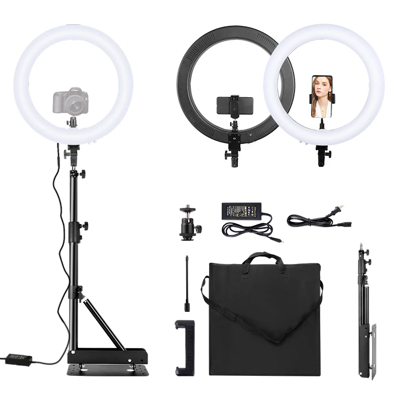 19inch Ring Light With 137/175cm Wall Mount Boom Arm Stand 60w Power Dimmable 3 Colors Photography Light Set For Photo Studio