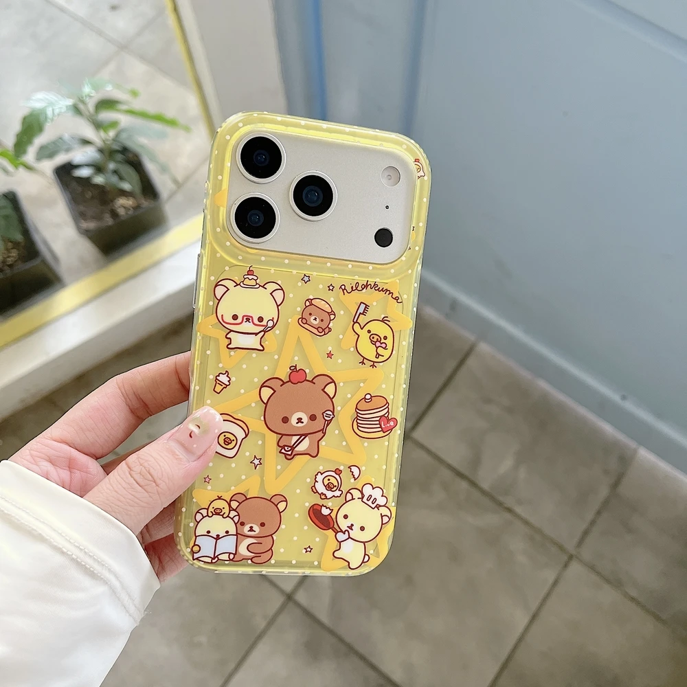 Cute Cartoon Japan Anime Rilakkuma Bear Kiiroitori Phone Case For iPhone 17 16 15 14 13 Pro Max Cases Shockproof Hard Cover view 3