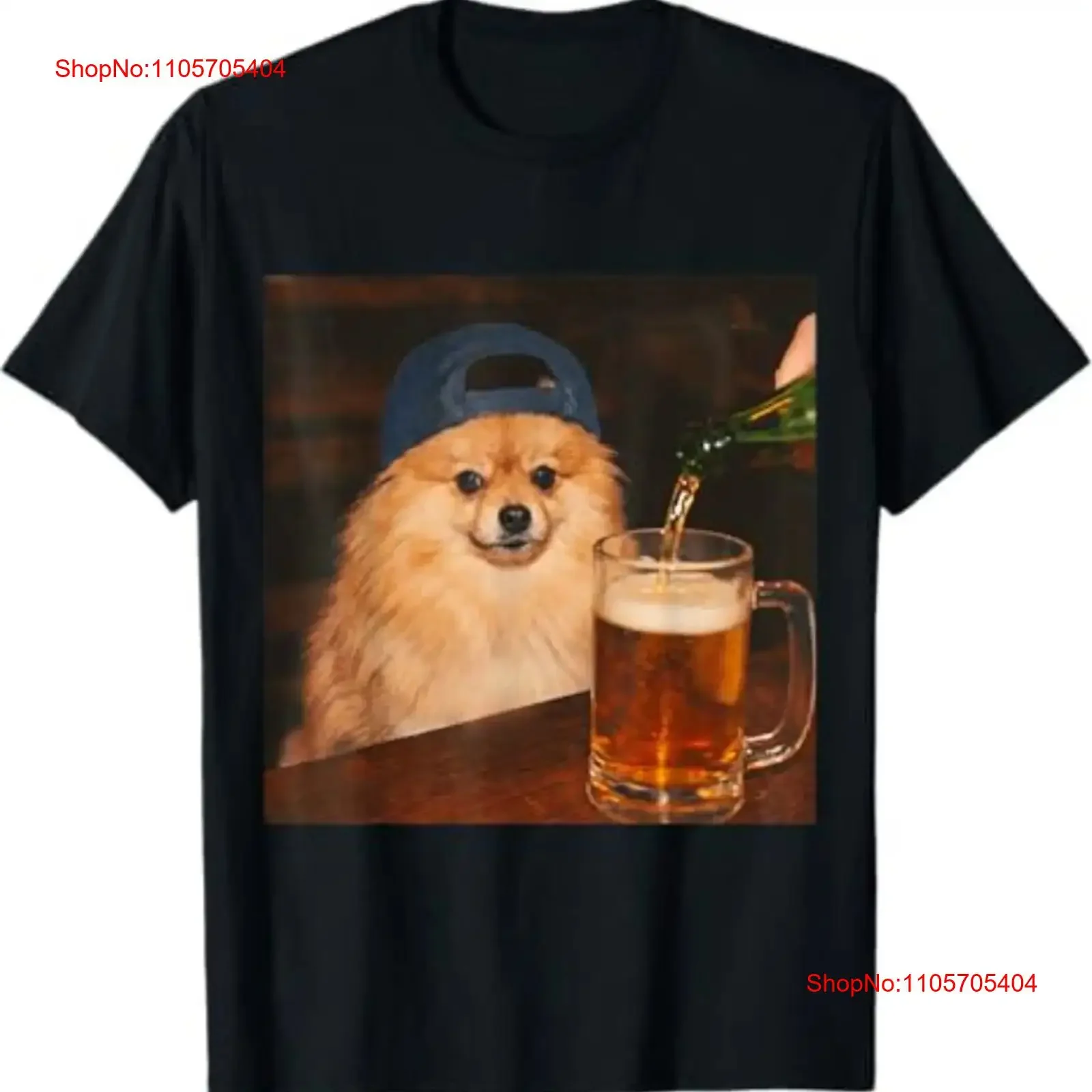 Pomeranian Drinking Beer T Shirt Funny Fathers Day Dog Meme long or short sleeves vintage Washed homme streetwear Versatile