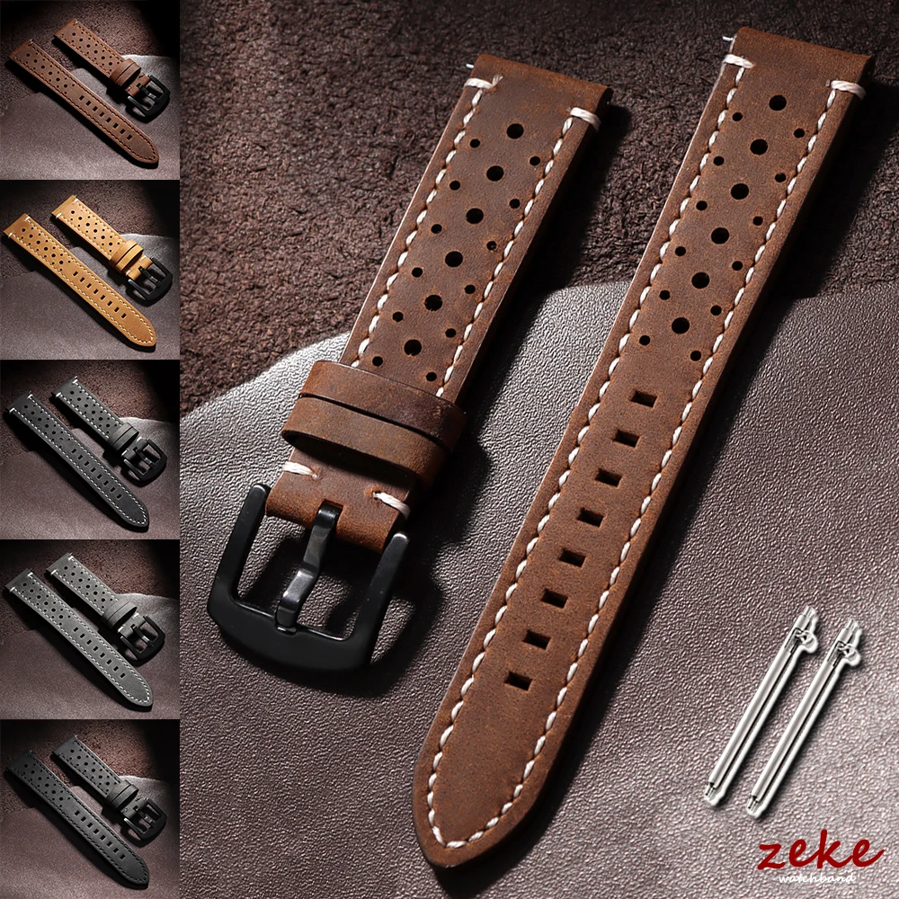 18mm 19mm 20mm 21mm 22mm 24mm Vintage Handmade Watch Strap Quick Release Leather Strap Black Brown Breathable Porous Watchbands