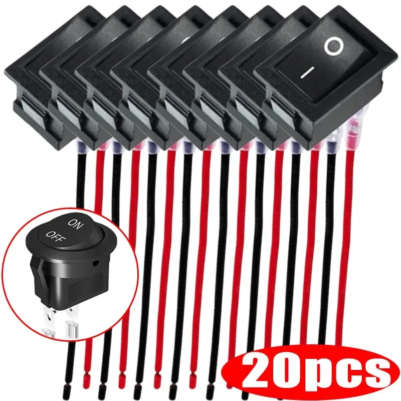 For Car Boat Modified Motorcycle 12V Round Rocker Switch Boat Switch Cord ON/OFF SPST 2 Pin Toggle Switch with Wire 1-20pcs
