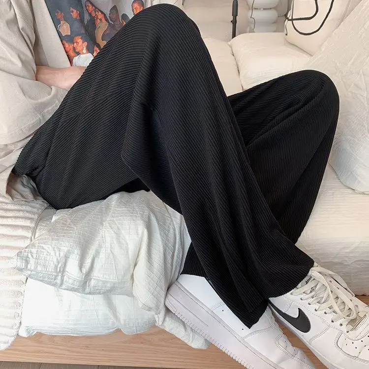 Ice Silk Wide-leg Men Summer Thin Straight-leg Casual Loose Korean Style Trendy Versatile Trousers