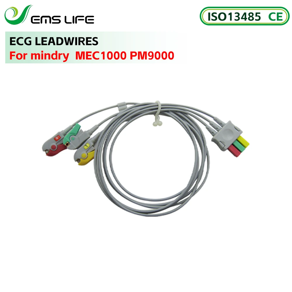ECG cable with 3leads snap and 6pin connector for Minbray MEC1000 PM9000 paitent monitor