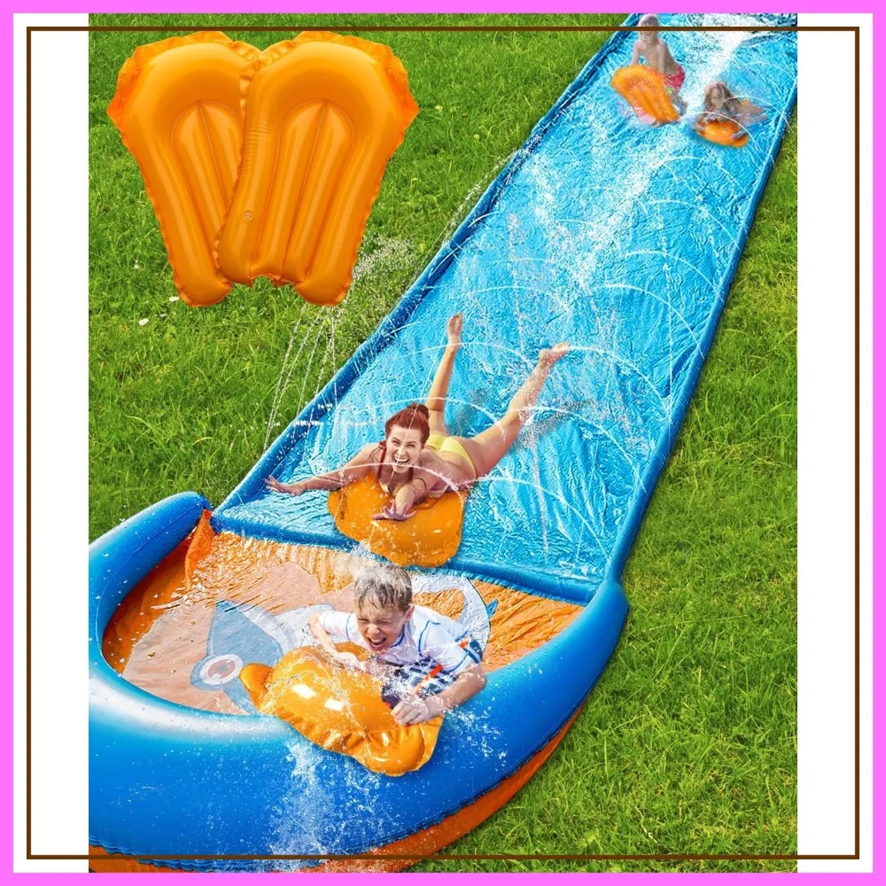 

22FT Water Slip and Slide, Lawn Summer Outdoor Water Toys with Sprinkler, 2 Inflatable Bodyboards