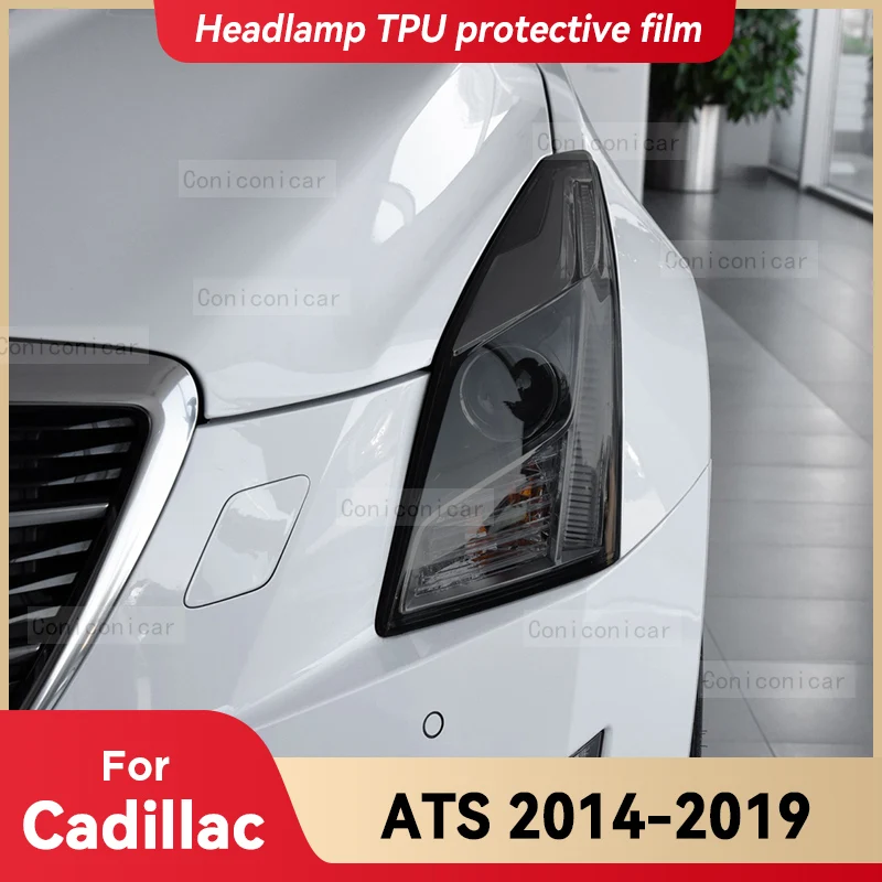 

Для CADILLAC ATS 2014-2019, автомобильная фара, Черная защитная крышка из ТПУ, пленка, передняя зеркальная, меняющая цвет, наклейка, аксессуары