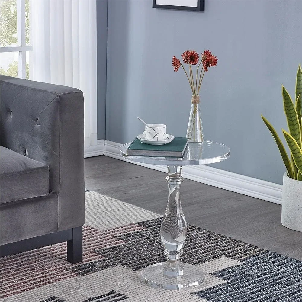 Acrylic side table, modern bedside table with transparent small dome and solid pillars, used in living room, bedroom, and lobby