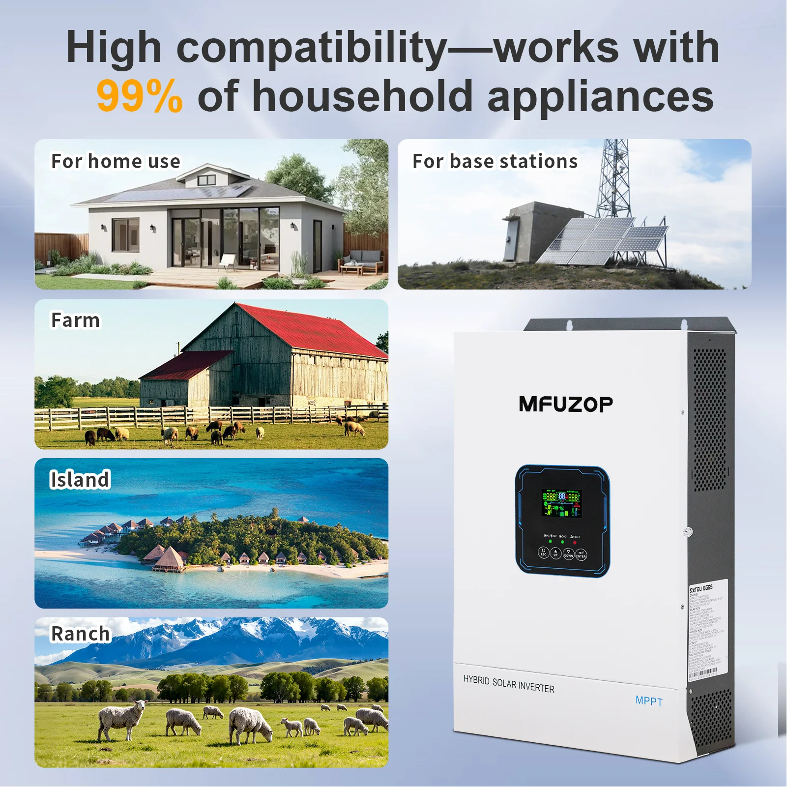 DATOUBOSS 48V 8500W MPPT Hybrid Solar Inverter Pure Sine Wave 110/120V US Standard Off-Grid PV Energy Storage for Home view 3