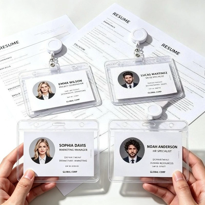1 Set Clear ID Pass Card Holder Name Tag Working Permit Case Badge Holder for Staff Nurse with Clip Badge Sleeve Reel Cover