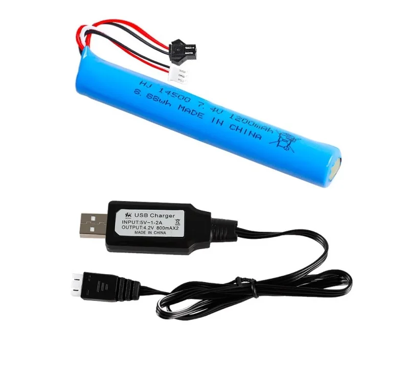 7.4V 1200mAh Li-ion battery/USB for Electric water Ball Automatic PneumaticToys Gun/Splatter Ball/Gel Ball Blaster Toys Gun